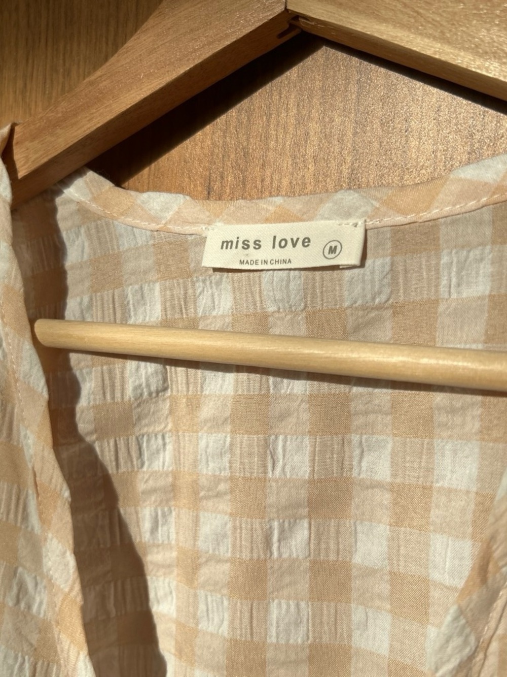 🍑 White & Peach Gingham Ballet Wrap Crop Top - Picture 2 of 4